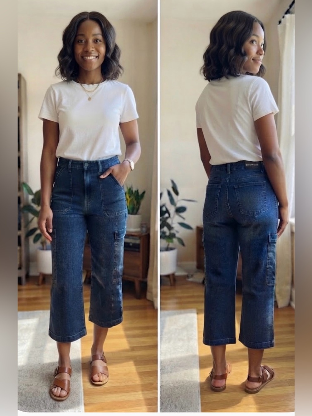 Flamingals Women’s Dark Wash Denim Cargo Capri Jeans Size S